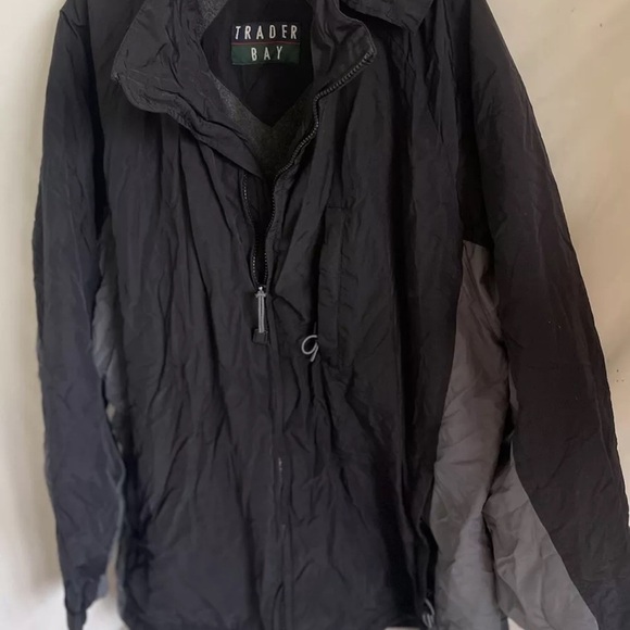 VTG Trader Bay Jacket Mens Sz XXL Black Nylon Fleece Lined Full Zip Bomber - Picture 3 of 7